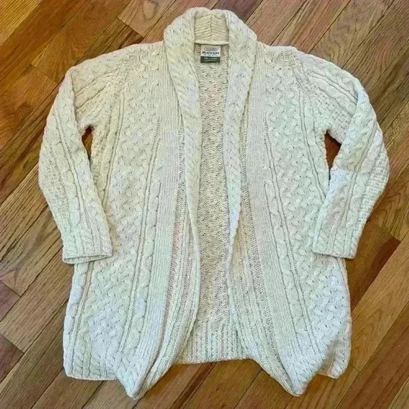 Shannon Woolen Mills Chunky Cable Knit Open Cardigan Sweater Womens Size M Ivory - Picture 6 of 14